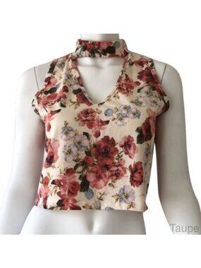 Ginger G Floral Crop Top Ivory & Multicolor S